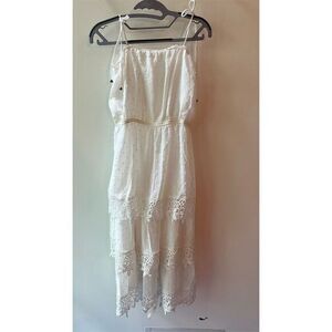 Pol Women's Small White Tiered Swiss Dot Dress w/ Crochet Trim